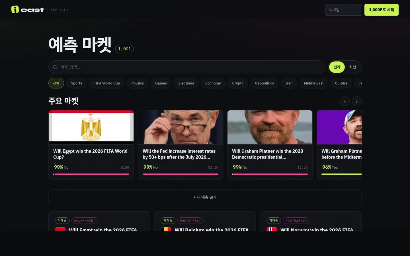 J-Cast 예측시장형 MVP 화면